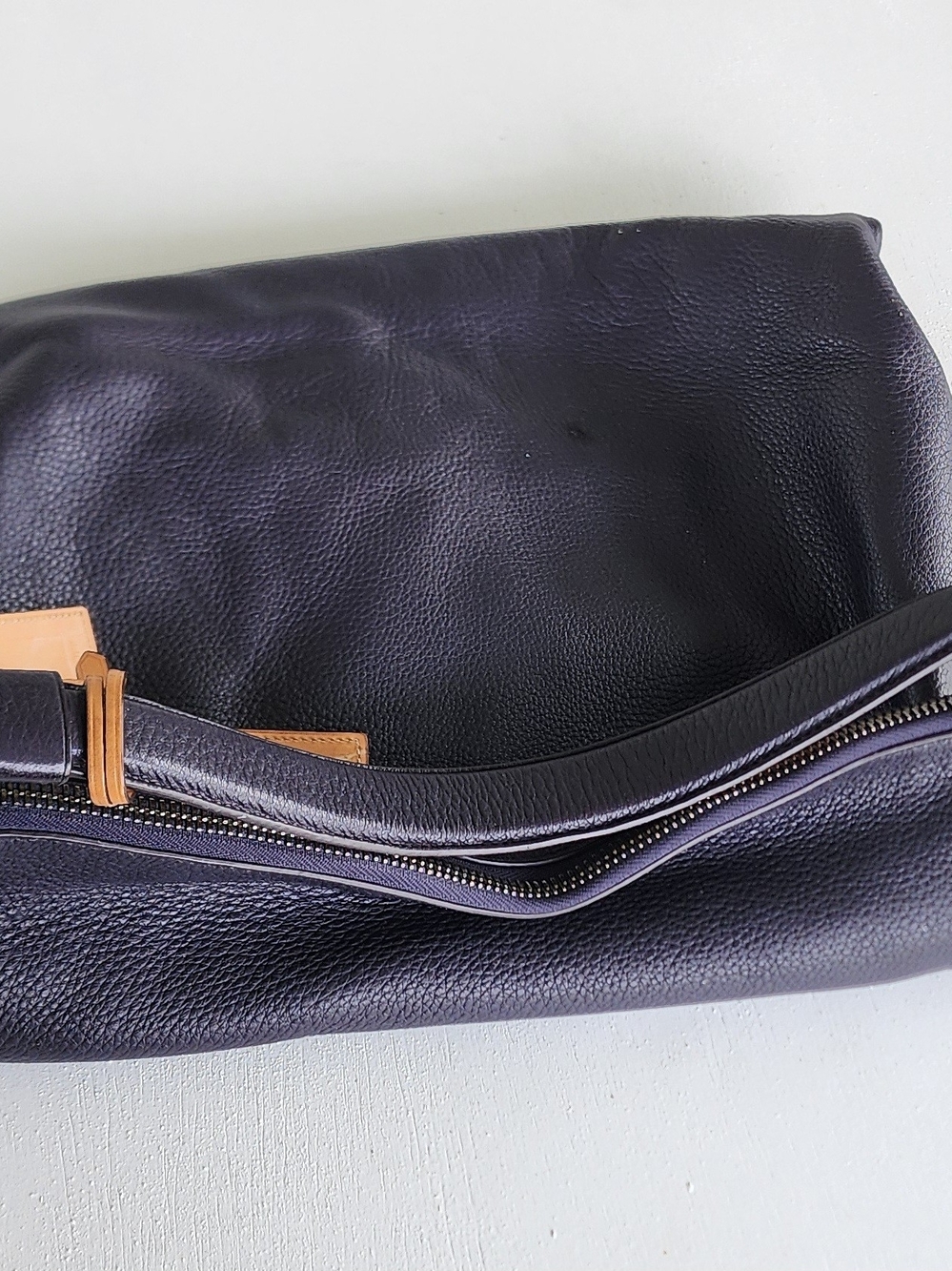 Reed Krakoff Navy Leather Shoulder Bag with Tan Accents - Picture 4 of 13